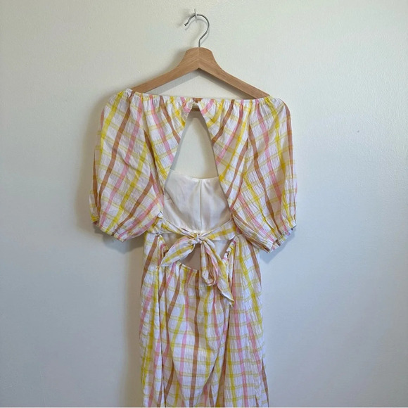 Nasty Gal Textured Puff Sleeve Check Maxi Dress NWT! Size 10 - Picture 8 of 8